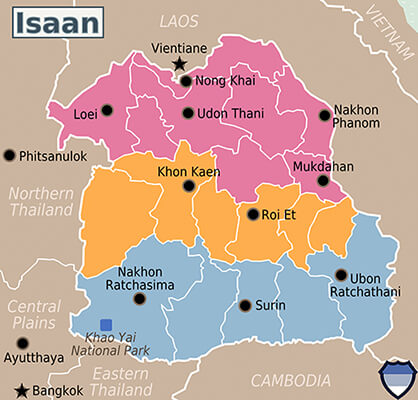 Map of Isaan, Thailand
